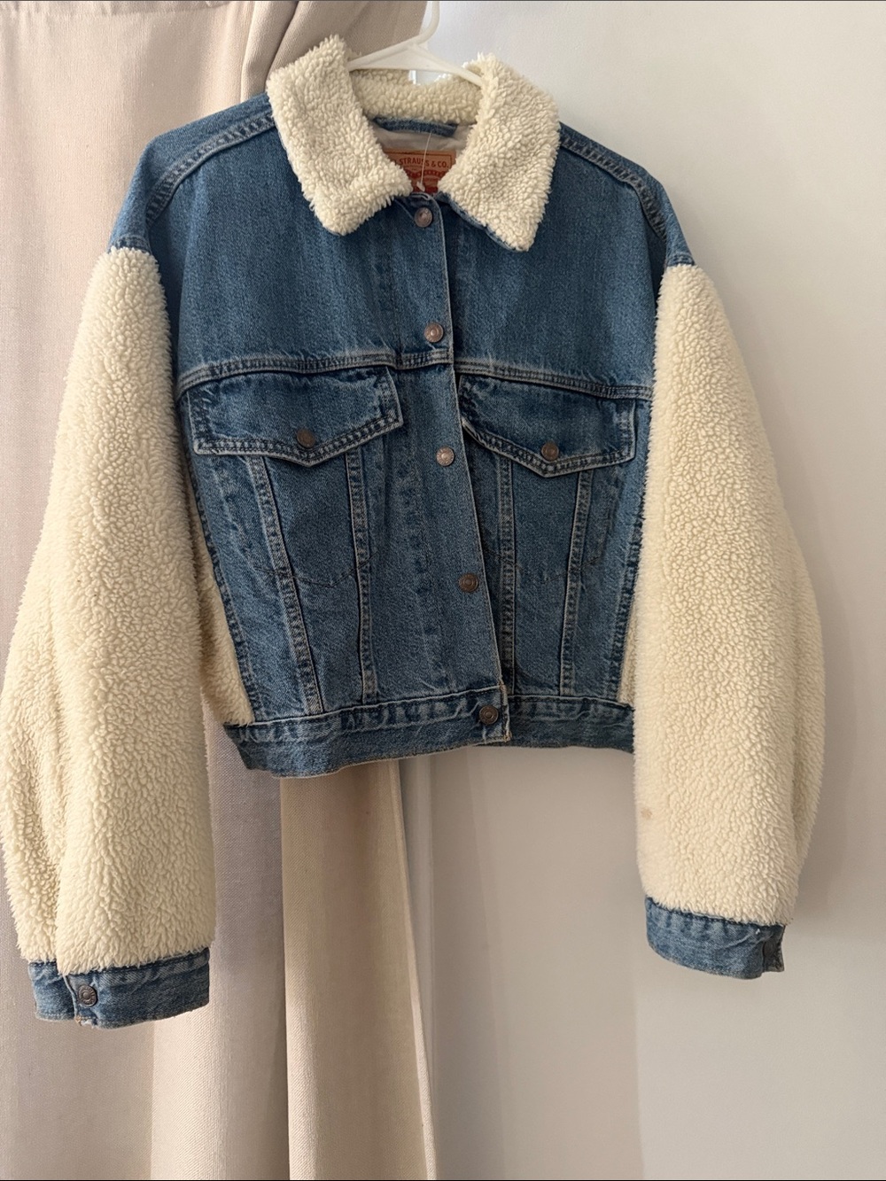 Levi's Blue Denim Jacket with Cream Sherpa Sleeves